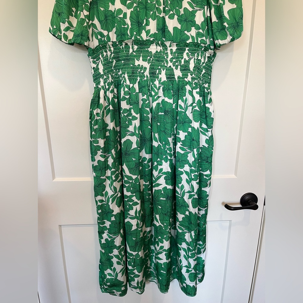 JCREW Smocked Waist Greenhouse Floral Kelly Green Preppy Garden Dress sz L - Picture 12 of 13
